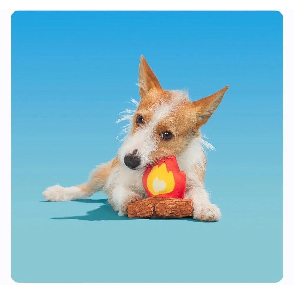 BARK A'Hound The Campfire Dog Toy M-L Orange Brown New Squeaky Corduroy Plush